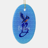 Blauwe Vogel Monogram Eerste Letter B Persoonlijk Keramisch Ornament (Rechts)