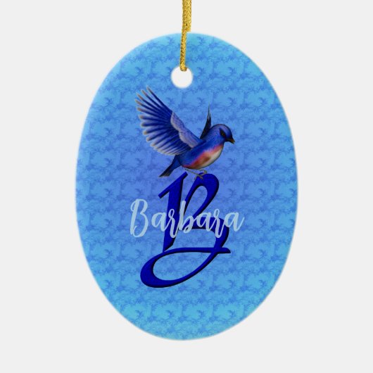 Blauwe Vogel Monogram Eerste Letter B Persoonlijk Keramisch Ornament (Voorkant)