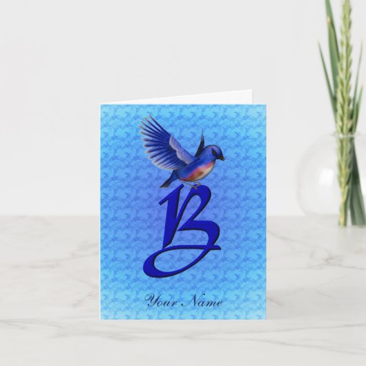 Blauwe Vogel Monogram Eerste Letter B Persoonlijk Notitiekaartje (Voorkant)