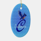 Blauwe Vogel Monogram Eerste Letter C Persoonlijk Keramisch Ornament (Rechts)