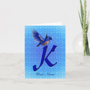 Blauwe Vogel Monogram Eerste Letter K Persoonlijk Notitiekaartje