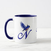 Blauwe Vogel Monogram Eerste Letter N Elegant Pers Mok (Links)