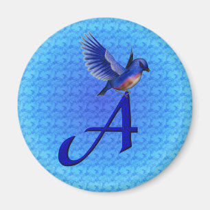 Blauwe Vogel Monogram Initiaal A Magneet