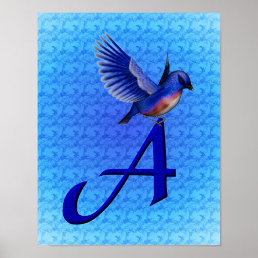 Blauwe Vogel Monogram Initiaal A Poster (Voorkant)