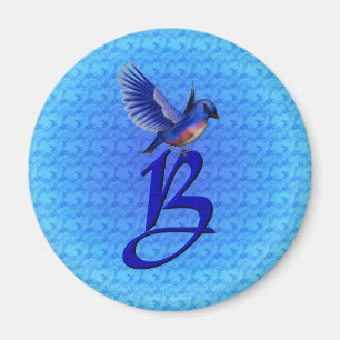 Blauwe Vogel Monogram Initiaal B Magneet