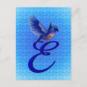 Blauwe Vogel Monogram Initiaal E Elegant Briefkaart
