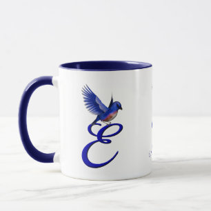 Blauwe Vogel Monogram Initiaal E Elegant Persoonli Mok