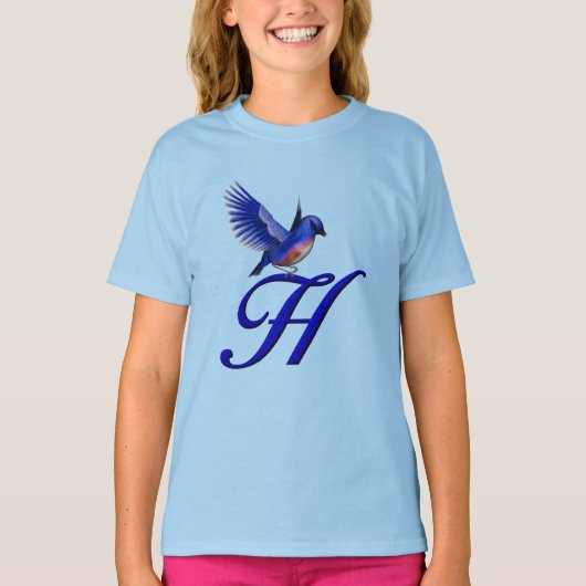 Blauwe Vogel Monogram Initiaal H Elegant  T-shirt (Voorkant)