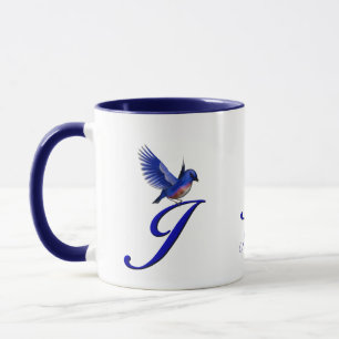 Blauwe Vogel Monogram Initiaal J Elegant Persoonli Mok