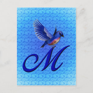 Blauwe Vogel Monogram Initiaal M Elegant Briefkaart