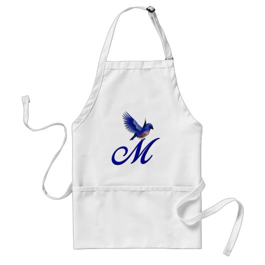 Blauwe Vogel Monogram Initiaal M Standaard Schort (Voorkant)