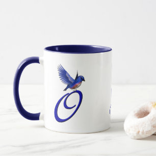 Blauwe Vogel Monogram Initiaal O Elegant Persoonli Mok