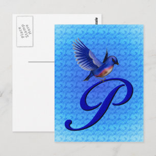 Blauwe Vogel Monogram Initiaal P Elegant Briefkaart