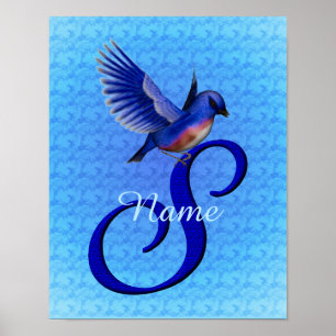 Blauwe Vogel Monogram Initiaal S Persoonlijk Poster