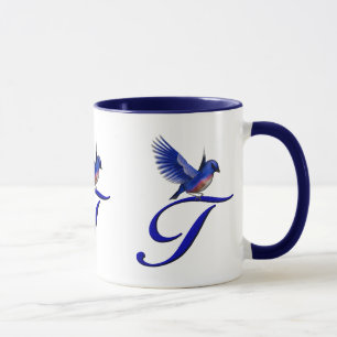 Blauwe Vogel Monogram Initiaal T Elegant Mok