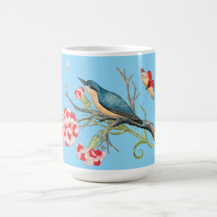 Blauwe vogel op anjers koffiemok