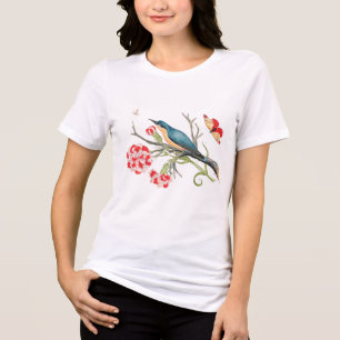 Blauwe vogel op anjers Tri-Blend shirt