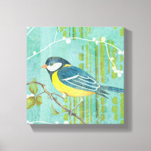 Blauwe vogel op een boom canvas afdruk