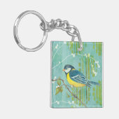 Blauwe vogel op een boom sleutelhanger (Voorkant Links)