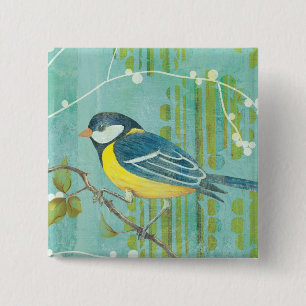 Blauwe vogel op een boom vierkante button 5,1 cm