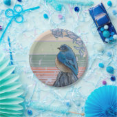 Blauwe vogel op een hek post papieren bordje (Feest)