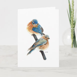Blauwe Vogel Paar Schilderij Gelukkige Verjaardag Notitiekaartje