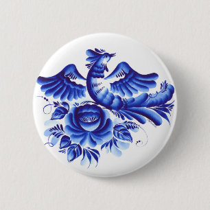 Blauwe vogel ronde button 5,7 cm