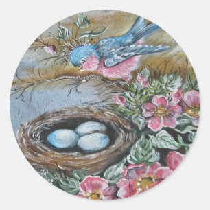 Blauwe vogel ronde sticker