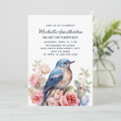 Blauwe Vogel Roze Bloemen 100ste Verjaardag Kaart (Staand voorkant)