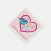 Blauwe Vogel Roze Dank u Bloemen Hart Servetten (Hoek)