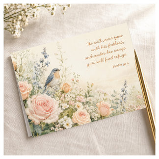 Blauwe Vogel & Rozen Psalm 91:4 Kaart
