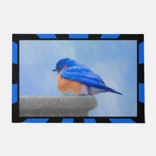 Blauwe Vogel Schilderij - Originele Vogel Kunst Deurmat