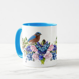 Blauwe Vogel van Geluk Gepersonaliseerde Bloem Mok