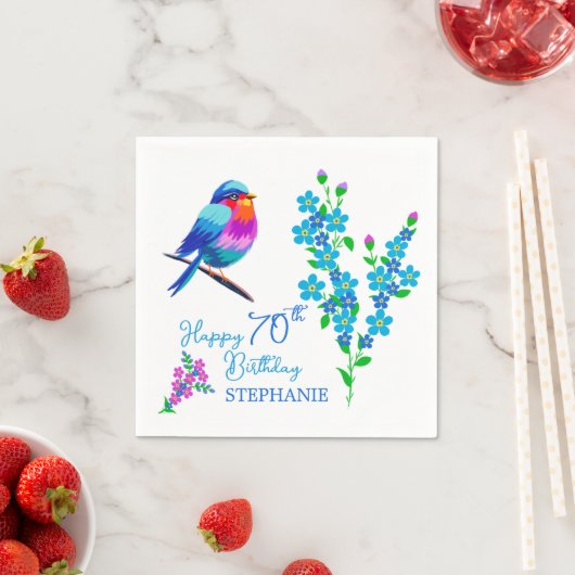 Blauwe vogel Vergeet mij niet Bloemen 70ste Verjaa Servet (Insitu)