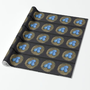 Blauwe vogeleieren, nest: Originele kleurenpotlood Cadeaupapier