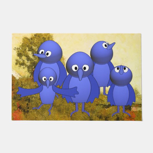 Blauwe vogelfamilie deurmat (Voorkant)