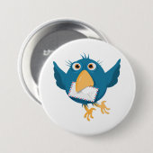 Blauwe vogelhouder met envelop ronde button 7,6 cm (Voorkant /achterkant)