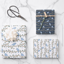 Blauwe vogelkaarten inpakpapier vel