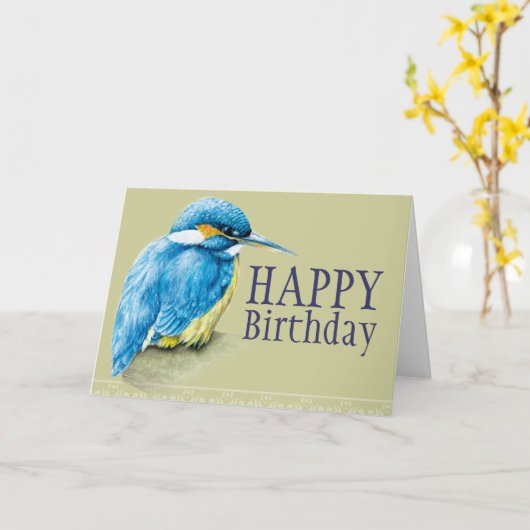 Blauwe vogelkoningvis met schilderende verjaardags kaart (Gele Bloem)