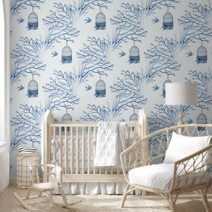 Blauwe Vogelkooi Bare takken Wallpaper Behang