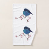 Blauwe vogelkunst bad handdoek (Handdoek)