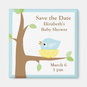 Blauwe vogelnestBaby shower Magneet