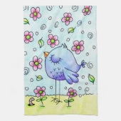 Blauwe vogelpest en bloemen theedoek (Verticaal)