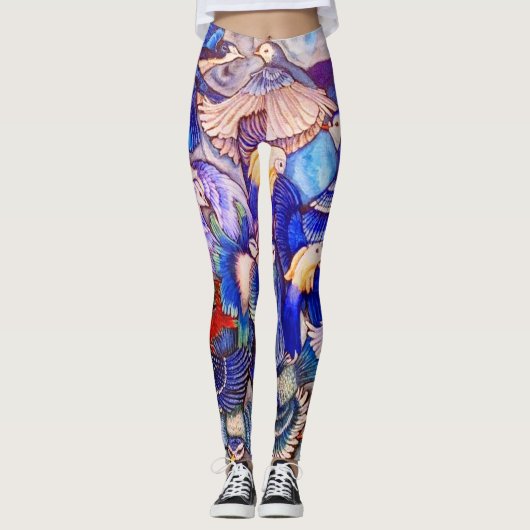 Blauwe vogelpest leggings (Voorkant)