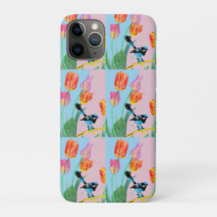 Blauwe vogelroze en blauwe bloemen iPhone 11 pro hoesje