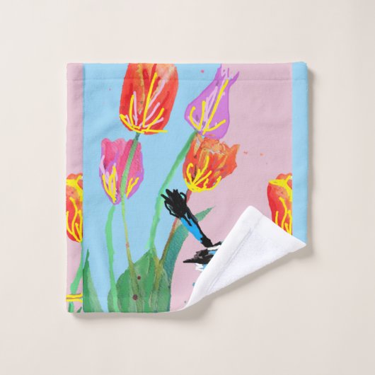 Blauwe vogelroze en blauwe bloemen handdoekset bad handdoek (Wasdoekje)