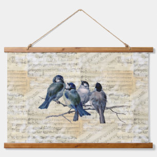 Blauwe vogels blad Muziektapijtschafting Hangend Wandkleed