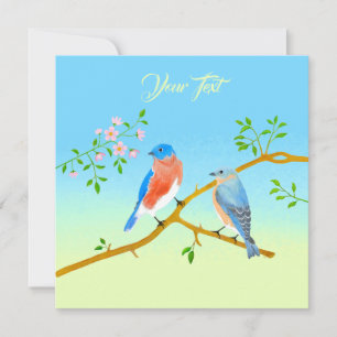 Blauwe Vogels Bleekblauw en Groen Plat Kaartje Kaart