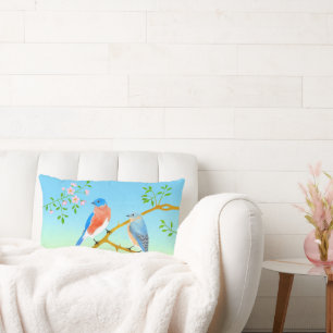 Blauwe vogels Bleekblauw & Groen Kussen