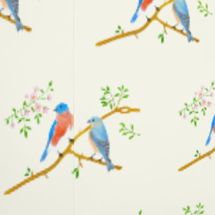 Blauwe vogels Bleekgeel Behang